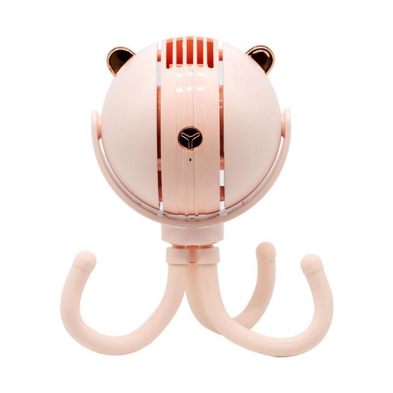 婴儿车风扇静音 八爪鱼小型折叠充电风扇 三档风速选择 6小时续航【粉色】