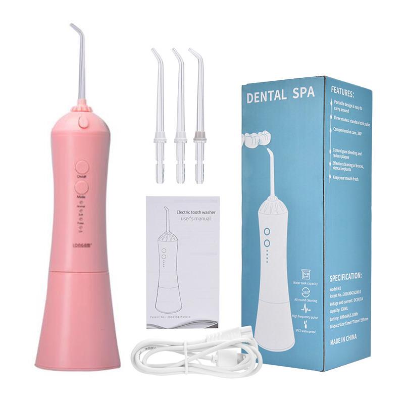 LONGEM USB电动冲牙器 清洁牙套 便携式牙齿清洁器【粉色】