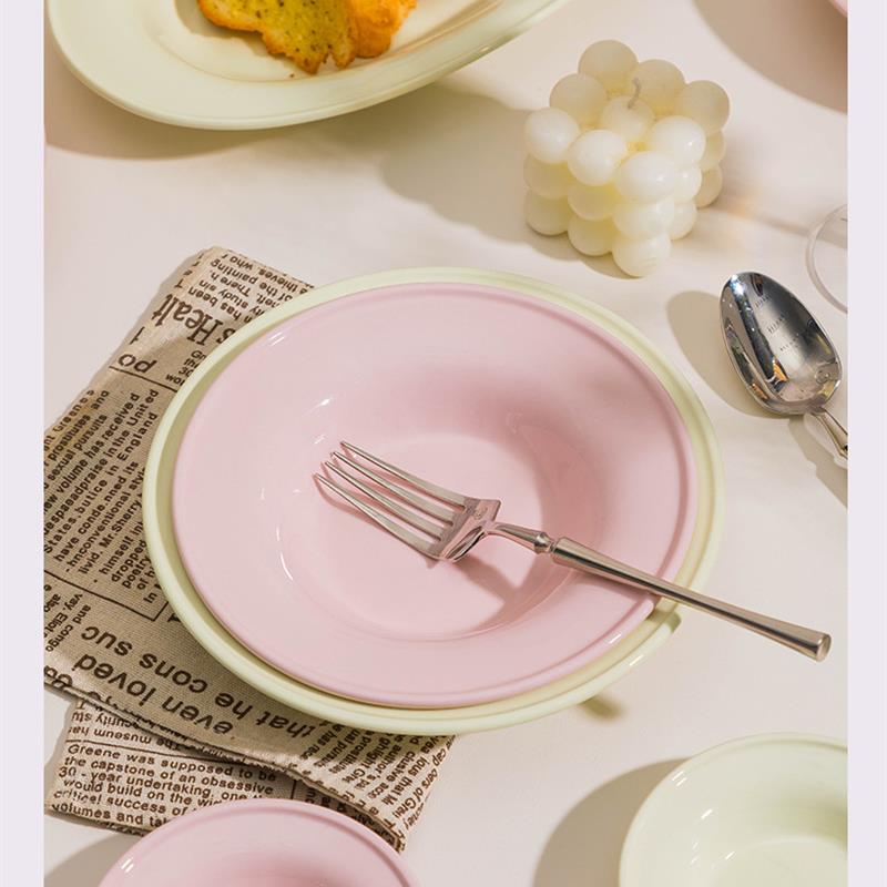 法式奶油风釉下彩防烫陶瓷餐具【混色23件】