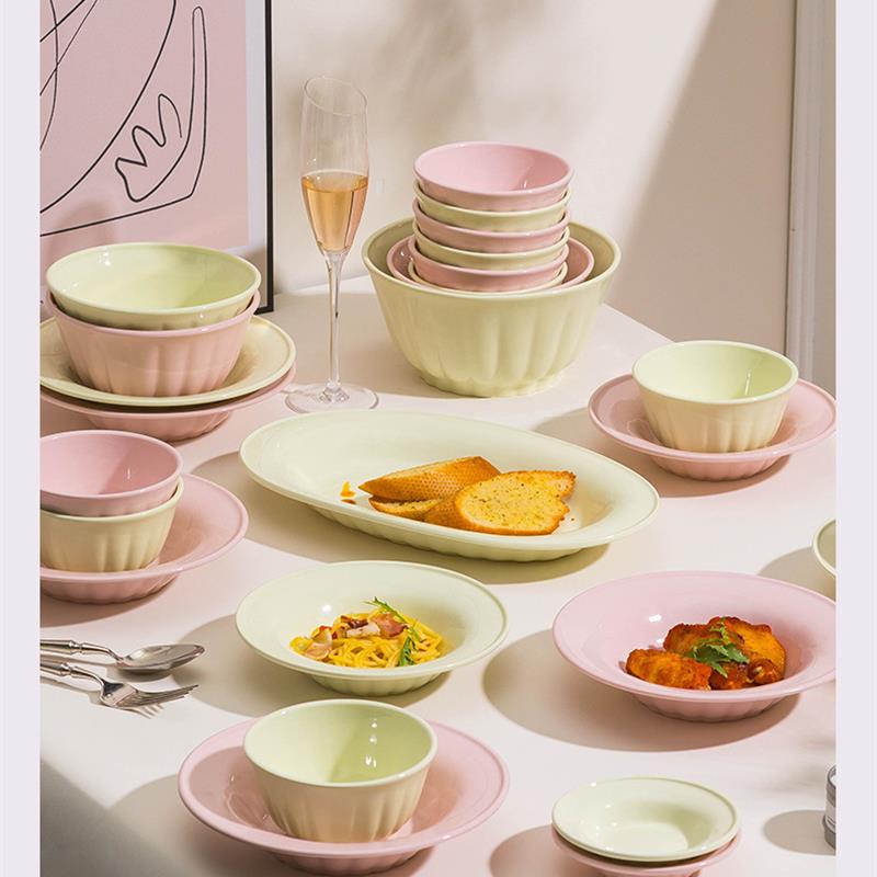 法式奶油风釉下彩防烫陶瓷餐具【绿色16件】