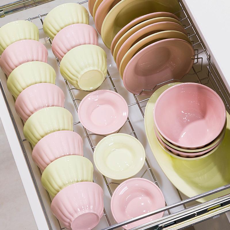 法式奶油风釉下彩防烫陶瓷餐具【粉色16件】
