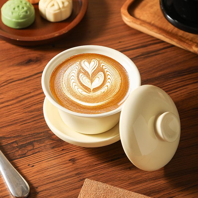 高颜值茶盏咖啡杯创意礼品套装【奶色】